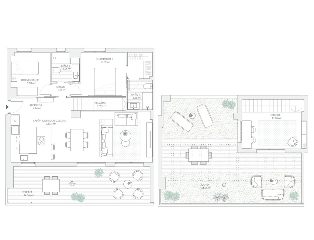 Ático dúplex 2 dormitorios Planta 6