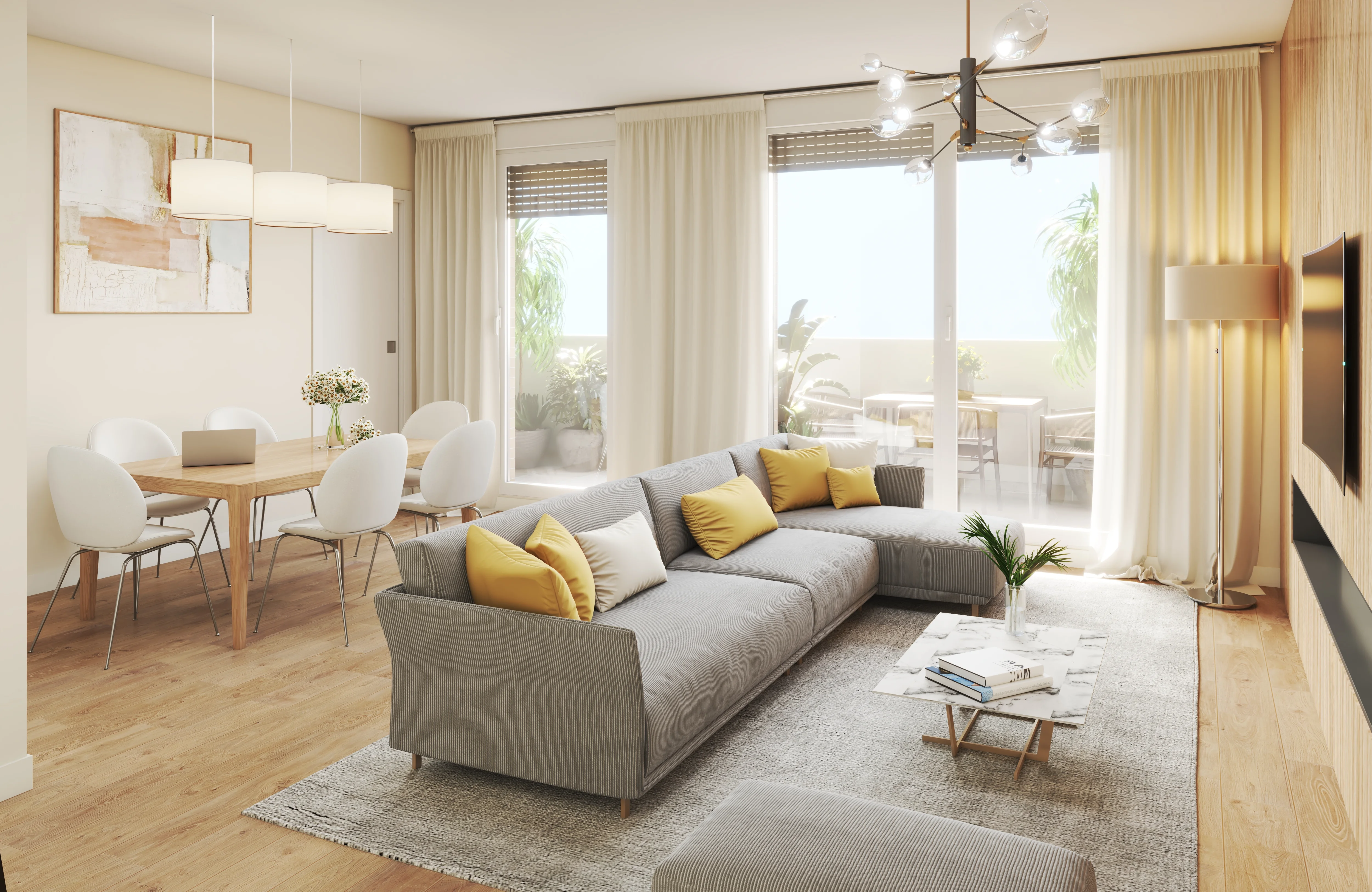 Salón de vivienda nueva en Arcosur con pavimento laminado AC5